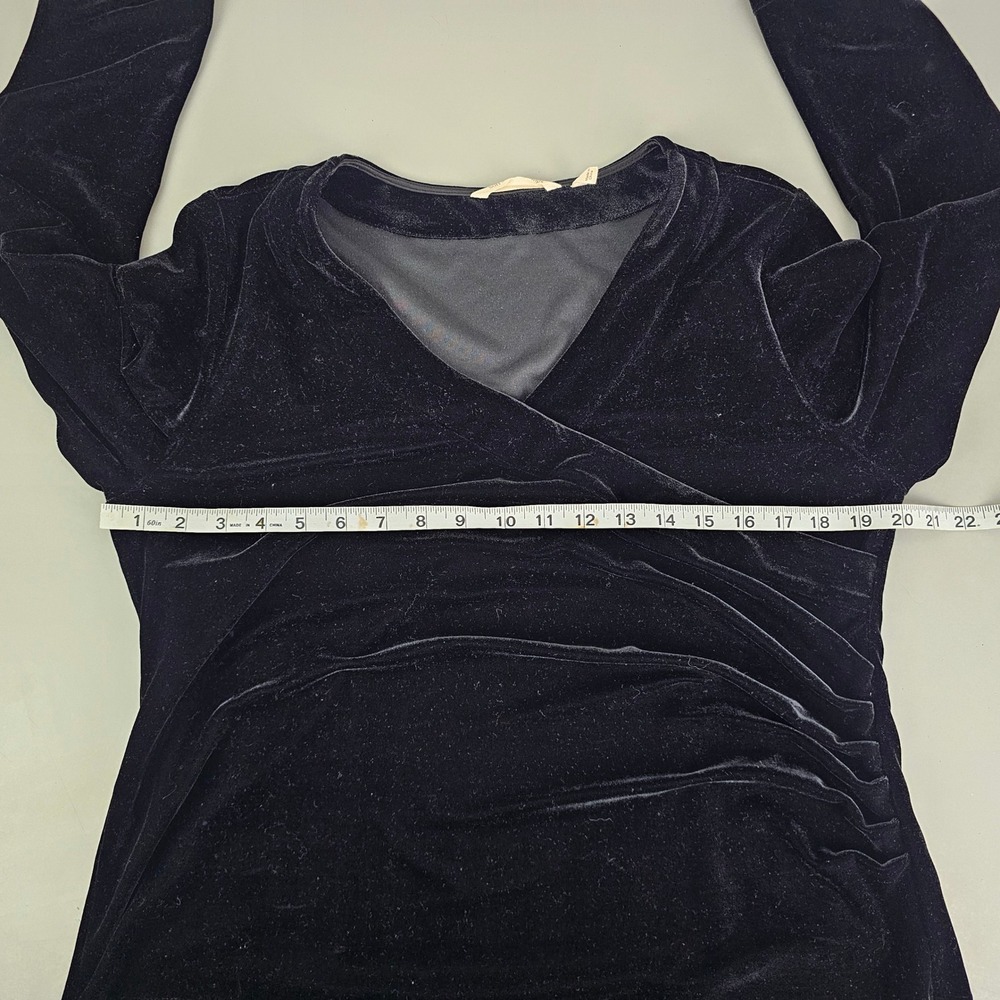 Soft Surroundings Black Velvet Faux Wrap Ruched V-Neck Top PL 37120 - Picture 9 of 11